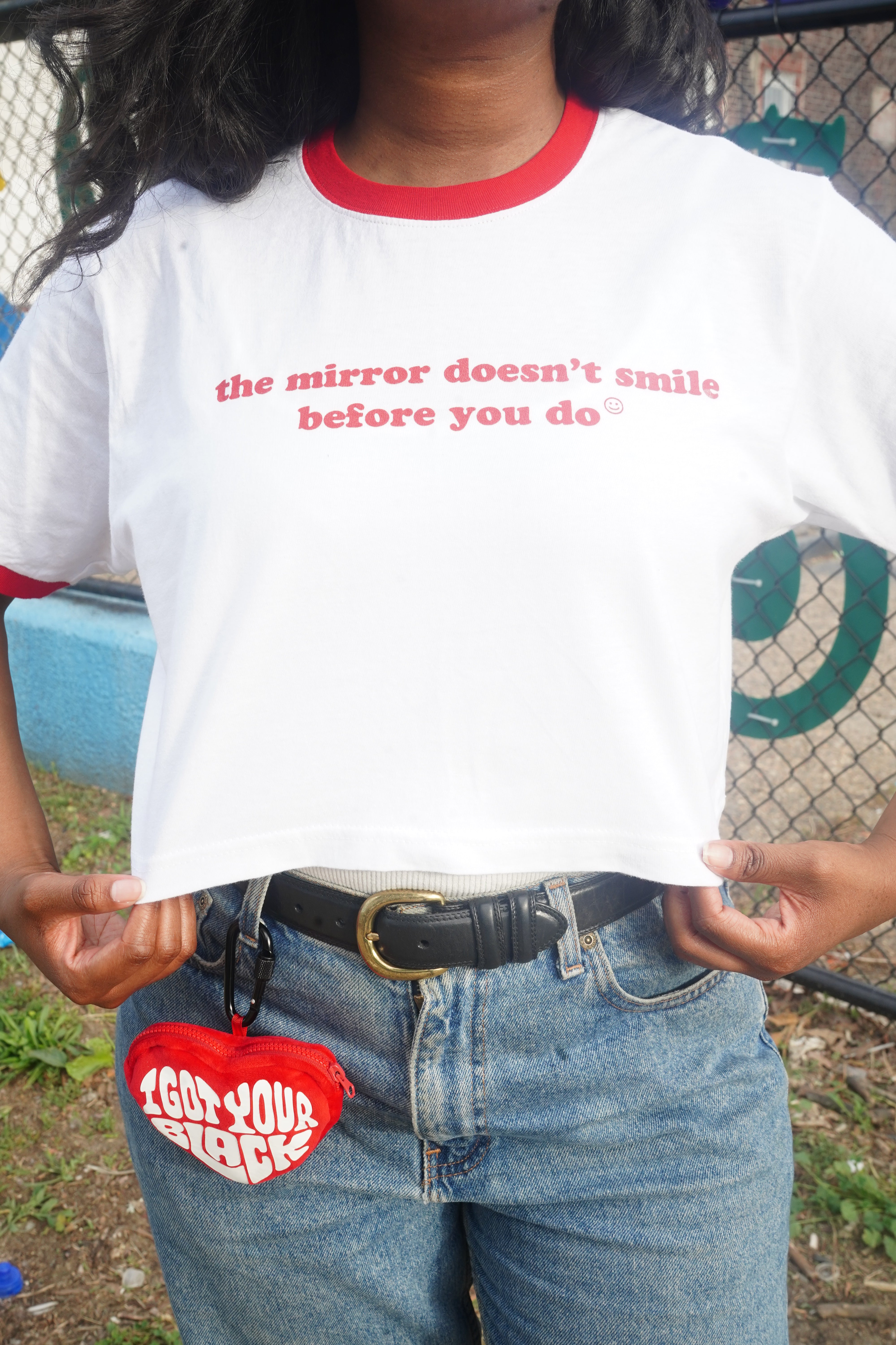 "The Mirror Doesn't Smile Before You Do" Ringer Tee (Cropped)