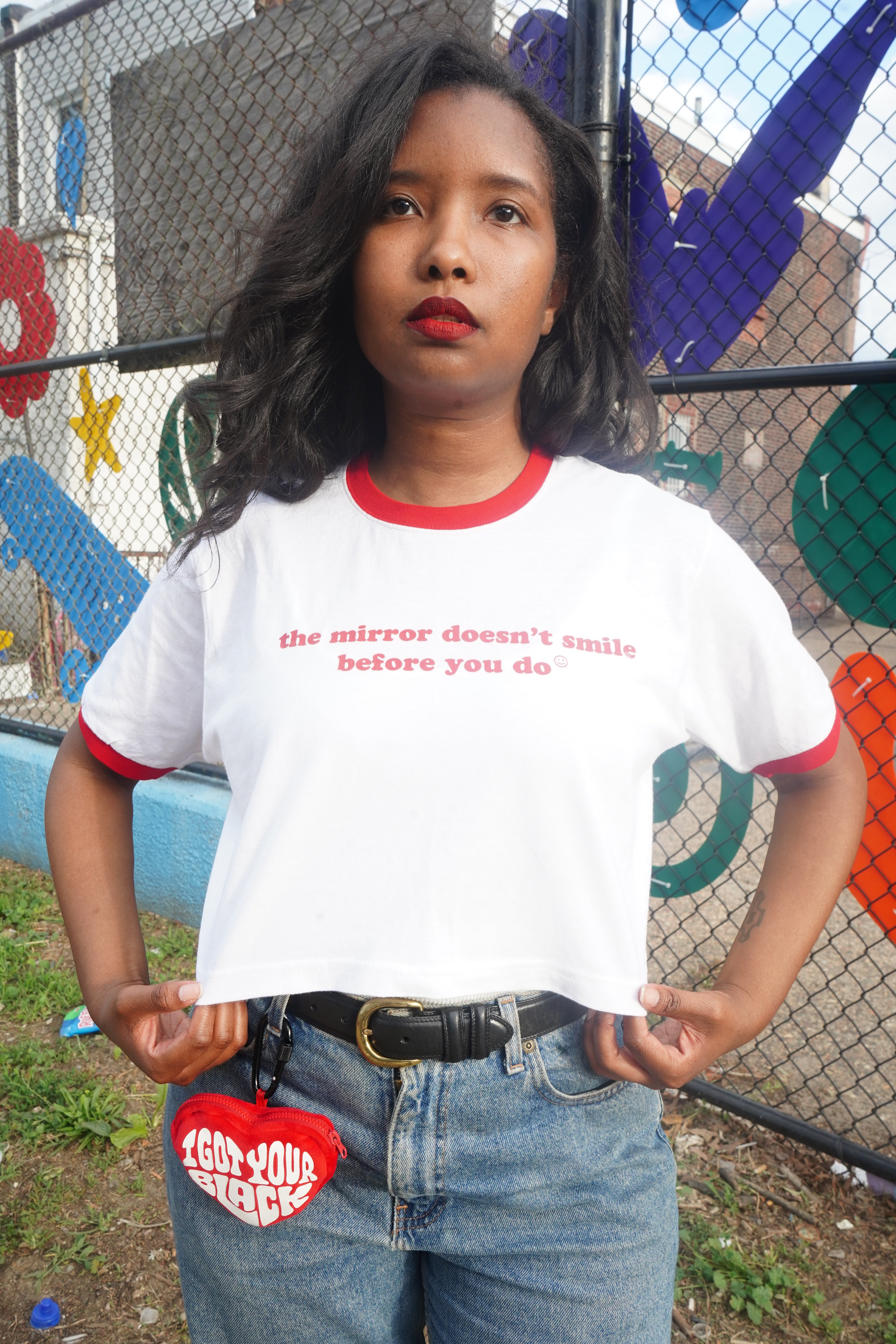 "The Mirror Doesn't Smile Before You Do" Ringer Tee (Cropped)