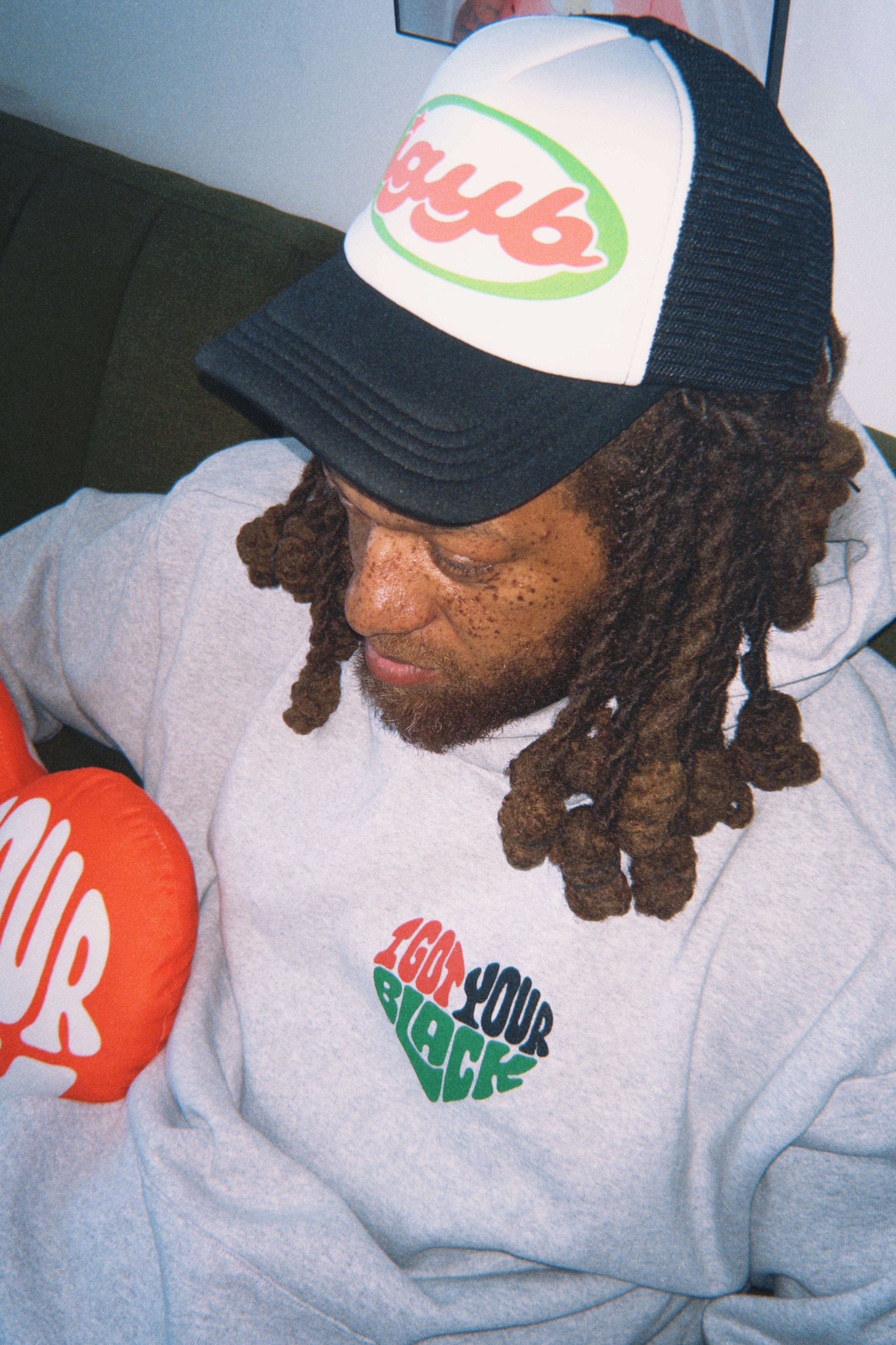 IGYB Puff Script Trucker Hat (Black/Red/Green)